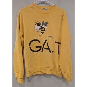 Vintage 80's Russell Athletics Georgia Tech Spell Out Yellow Sweatshirt Size Med